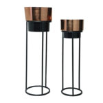 Modern Planter | Standing Flower Pot | Decorative Stand For Plant (Set of 2) | Black & Bronze