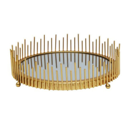 Metal Mirror Tray | Round Vanity Tray for Dressing Table | Golden|