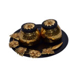 Gift Bowl Set of 2 with Round Floral Tray, Gold & Black Traditional Finish elegant piece of art for table top decoration. Festivals and Return Gifts