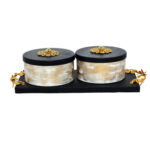 Gift Bowl Set of 2 with Tray Brass & White Antique Finish for Festivals and Return Gifts