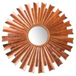 32″ Sunburst Wall Mirror I Copper Flake Finish, Galvanized Iron Metal Wall Sculpture, Copper Patina Accent