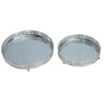 Metal Mirror Tray | Laser Cut Tray | Round Vanity Tray for Dressing Table | Silver| (Set of 2)