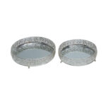 Metal Mirror Tray | Laser Cut Tray | Round Vanity Tray for Dressing Table | Silver| (Set of 2)